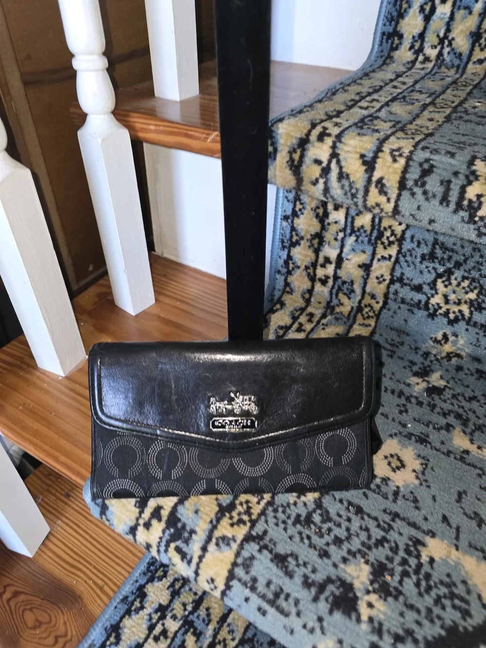 Coach Black Signature Jacquard & Leather Clutch Wallet
